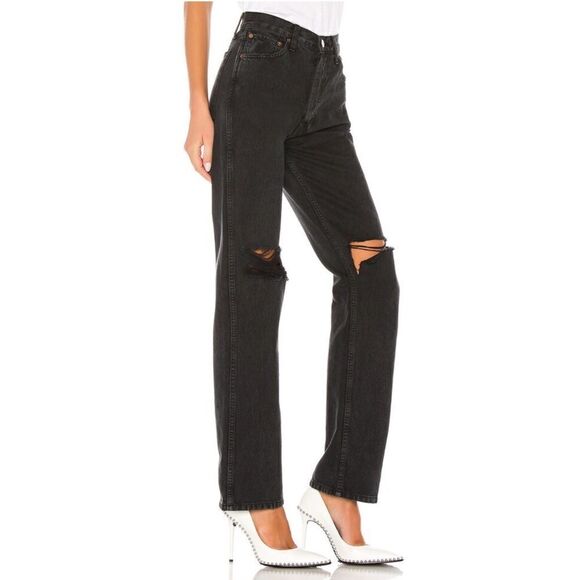 RE/DONE Originals High Rise Loose in Washed Black With Rips - Picture 2 of 14